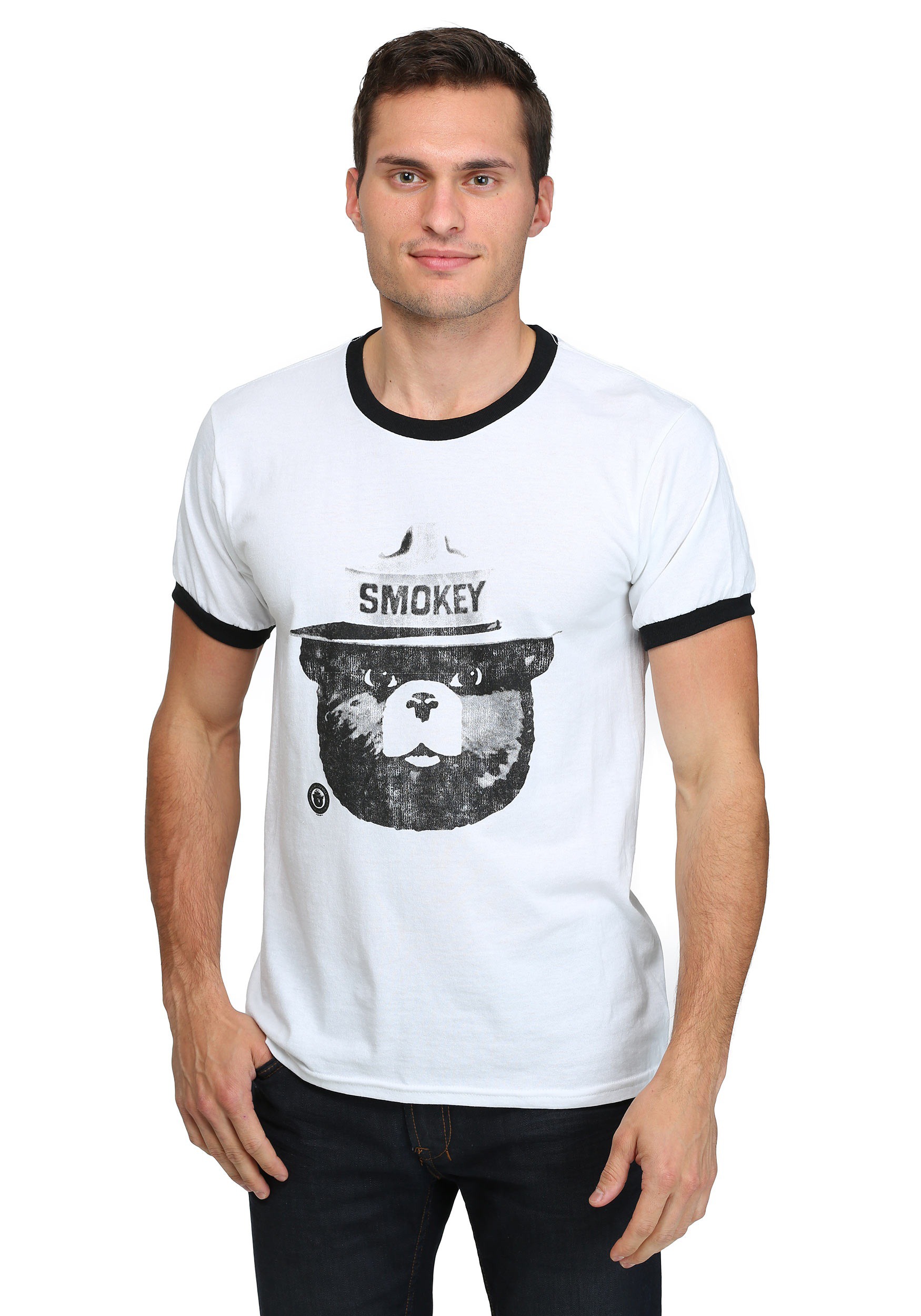 Smokey the Bear Black & White Mens Ringer T-Shirt