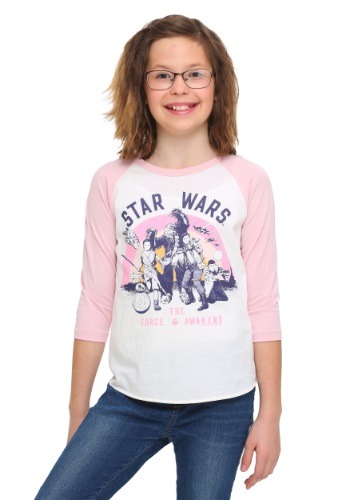 Star Wars Ep 7 Rebel Group Girls Pink Sleeve Raglan Shirt
