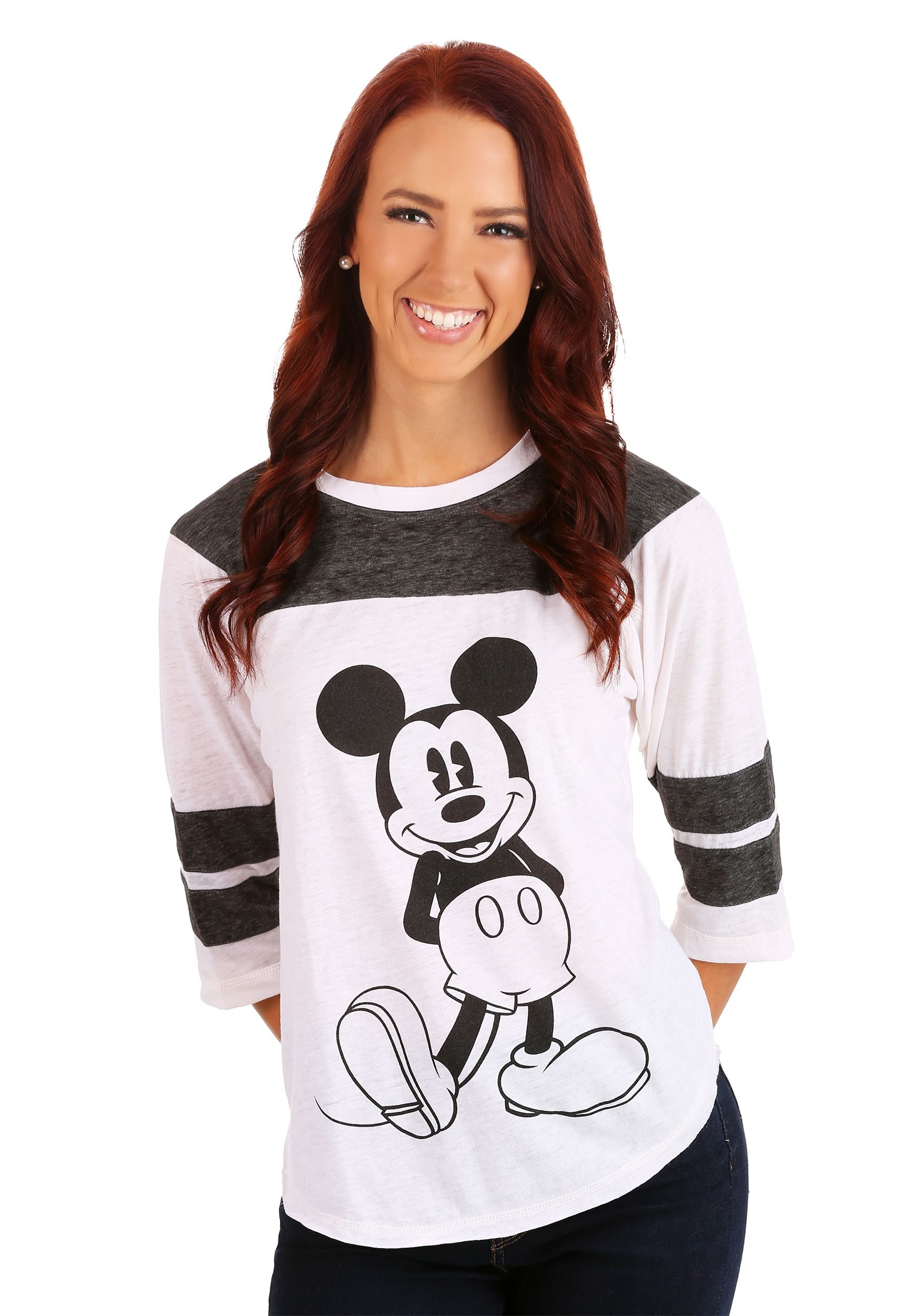 Womens Mickey Mouse 3/4 Sleeve Varsity Shirt