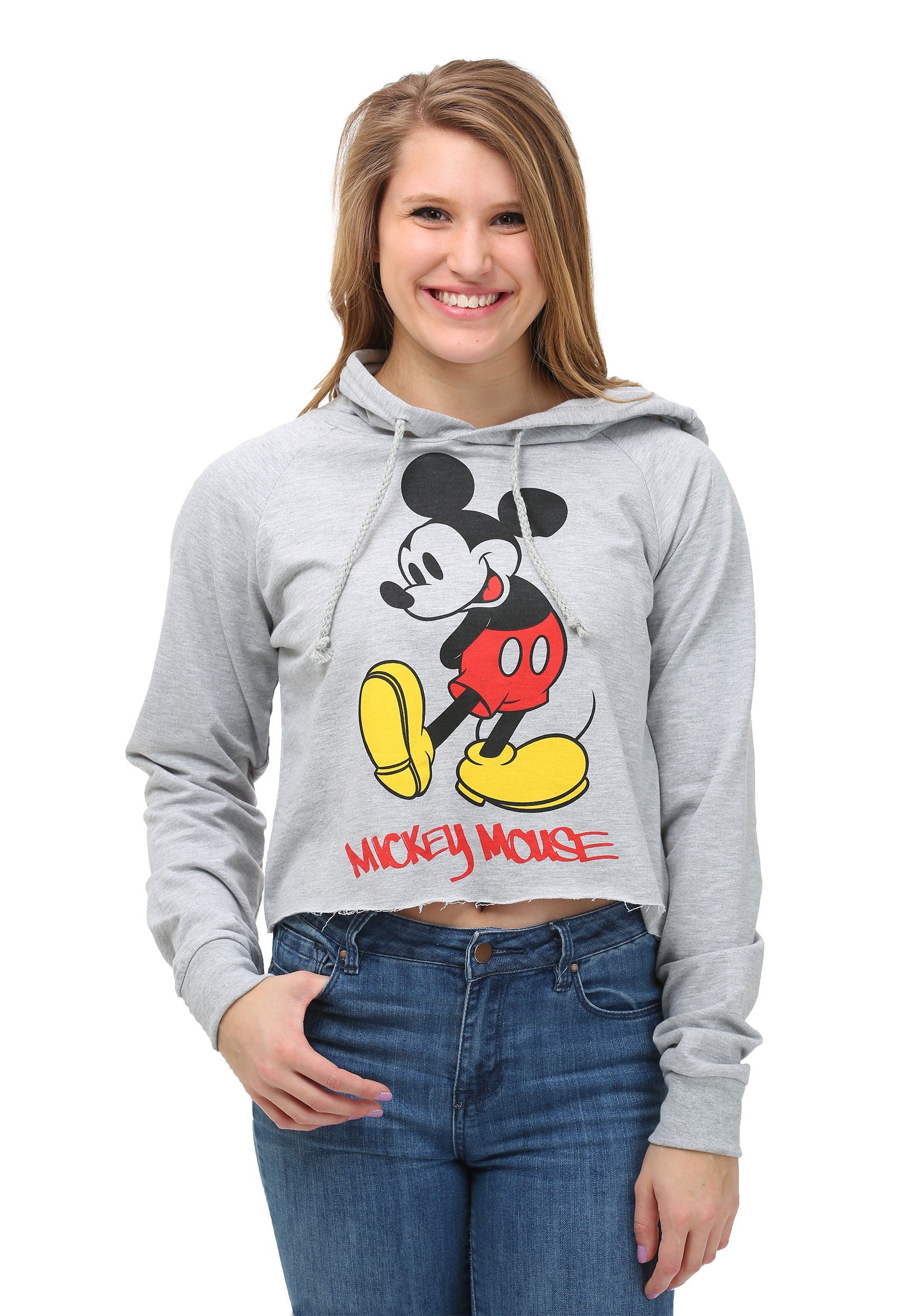 Mickey Mouse Juniors Cropped Pullover Hooded Sweatshirt