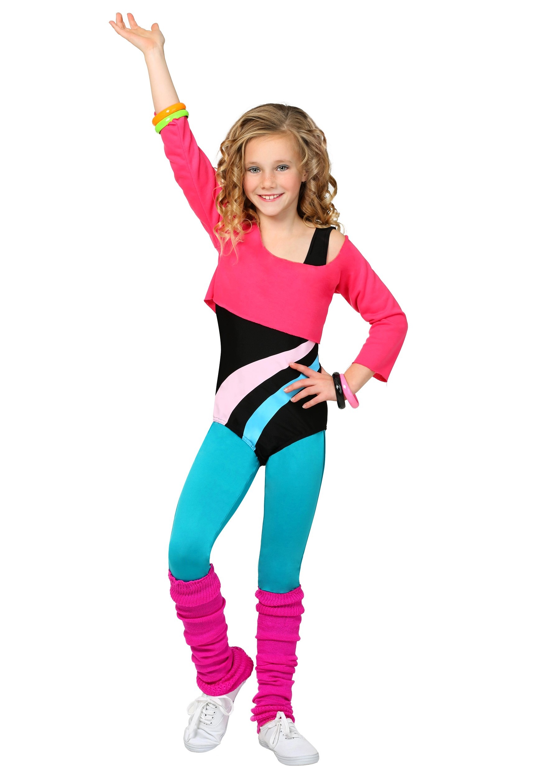 Photos - Fancy Dress FUN Costumes 80's Workout Costume for Girls | Kid's 80's Costumes Black