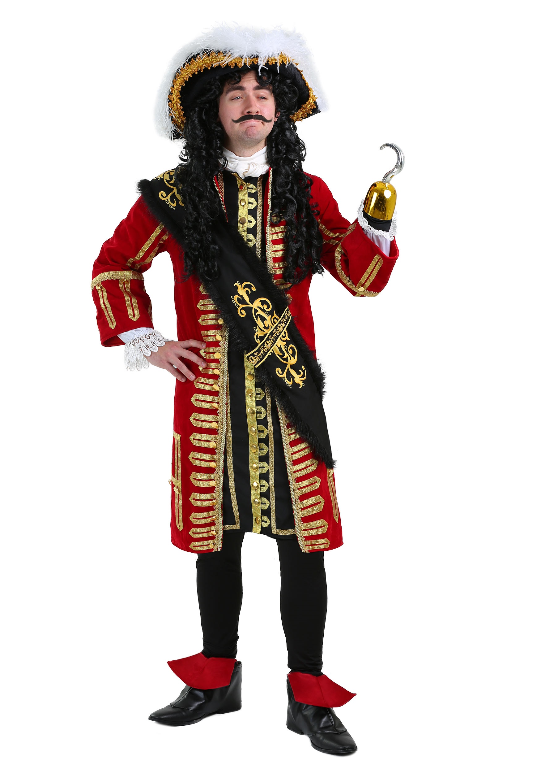 Elite Captain Hook Pirate Costume | Adult | Mens | Black/Orange/Red | XL | FUN Costumes