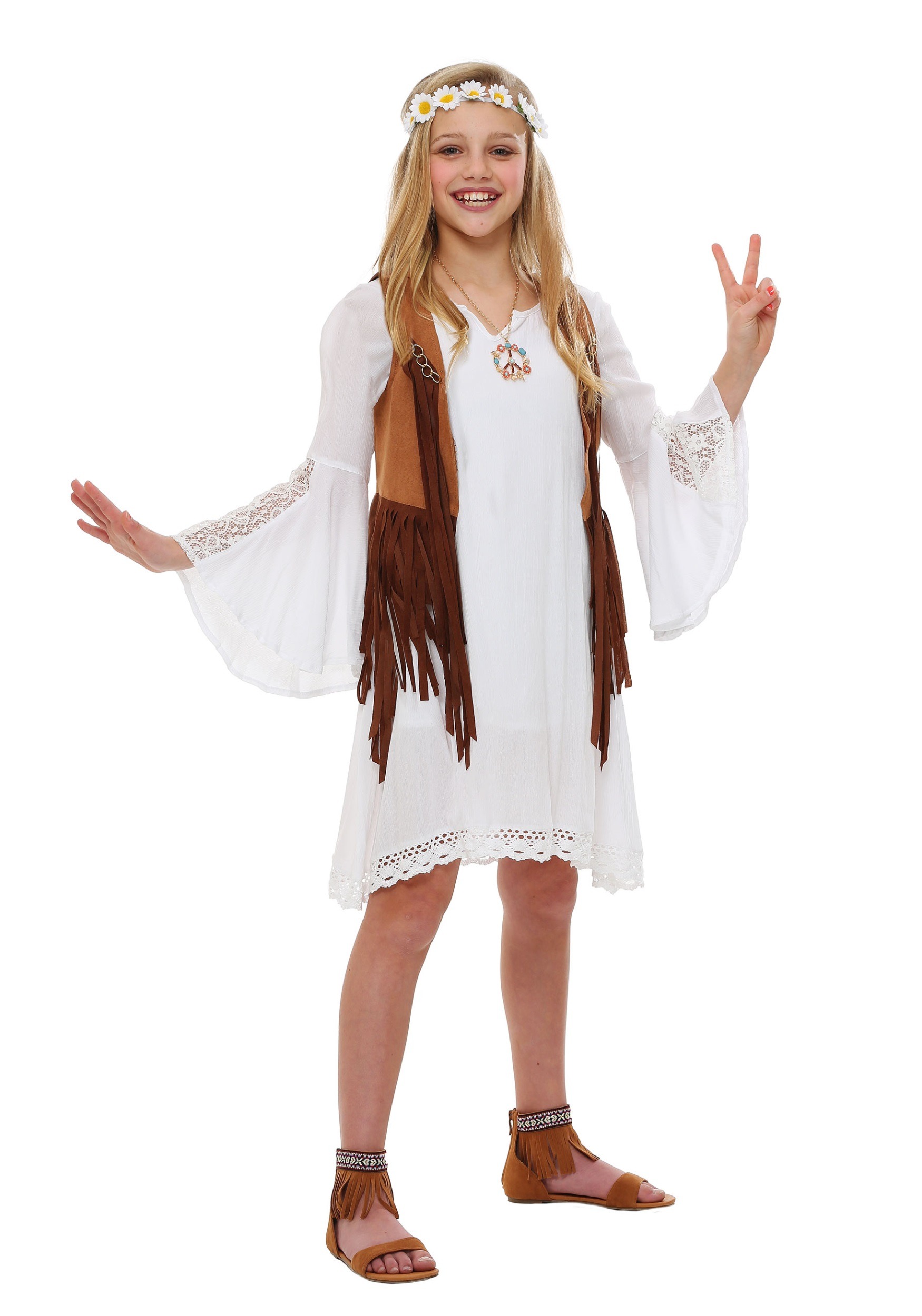 Photos - Fancy Dress FUN Costumes Bohemian Girls Flower Child Costume Beige/White FUN6104CH