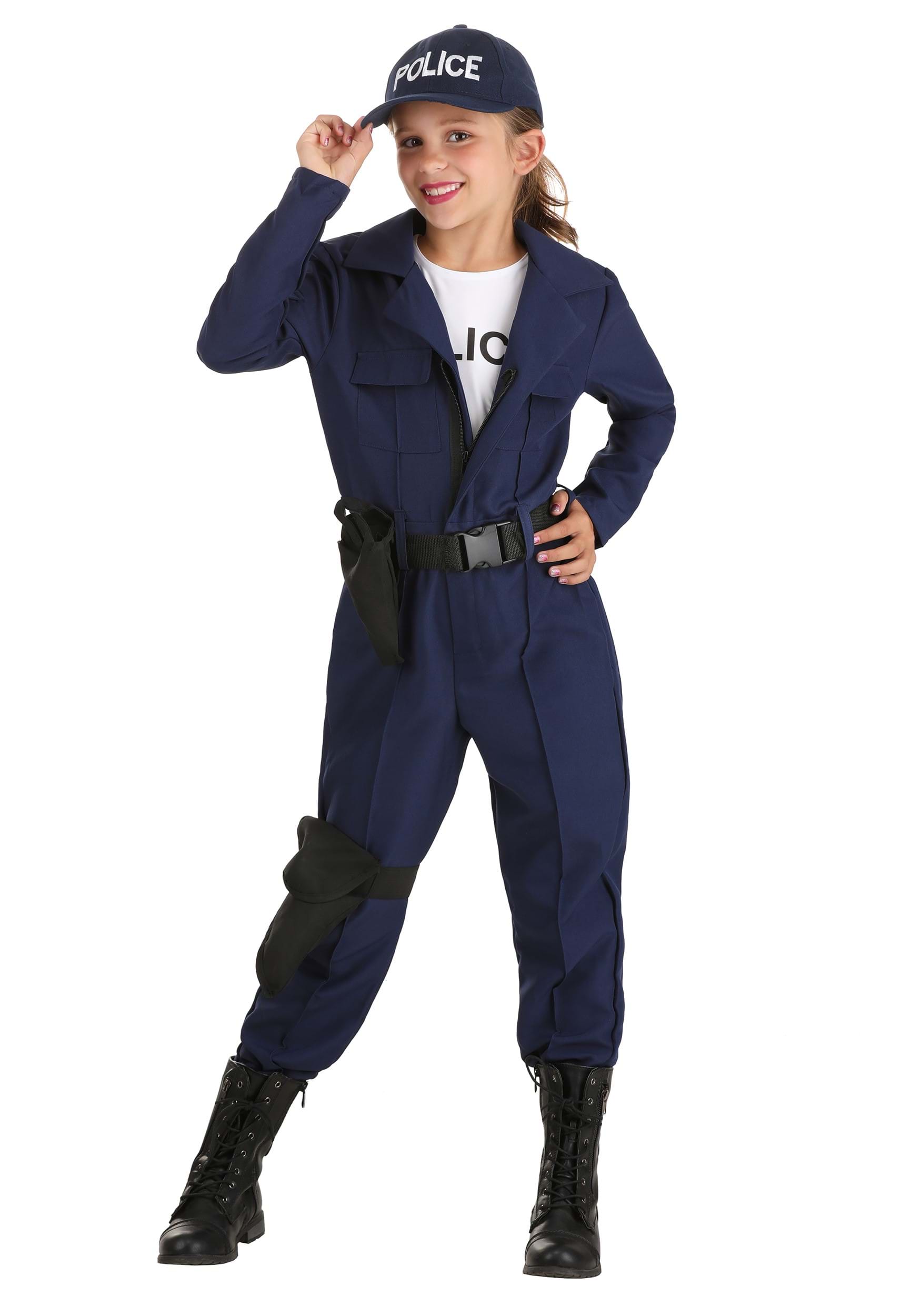 Photos - Fancy Dress FUN Costumes Tactical Cop Jumpsuit Costume for Girls Black/Blue/Wh