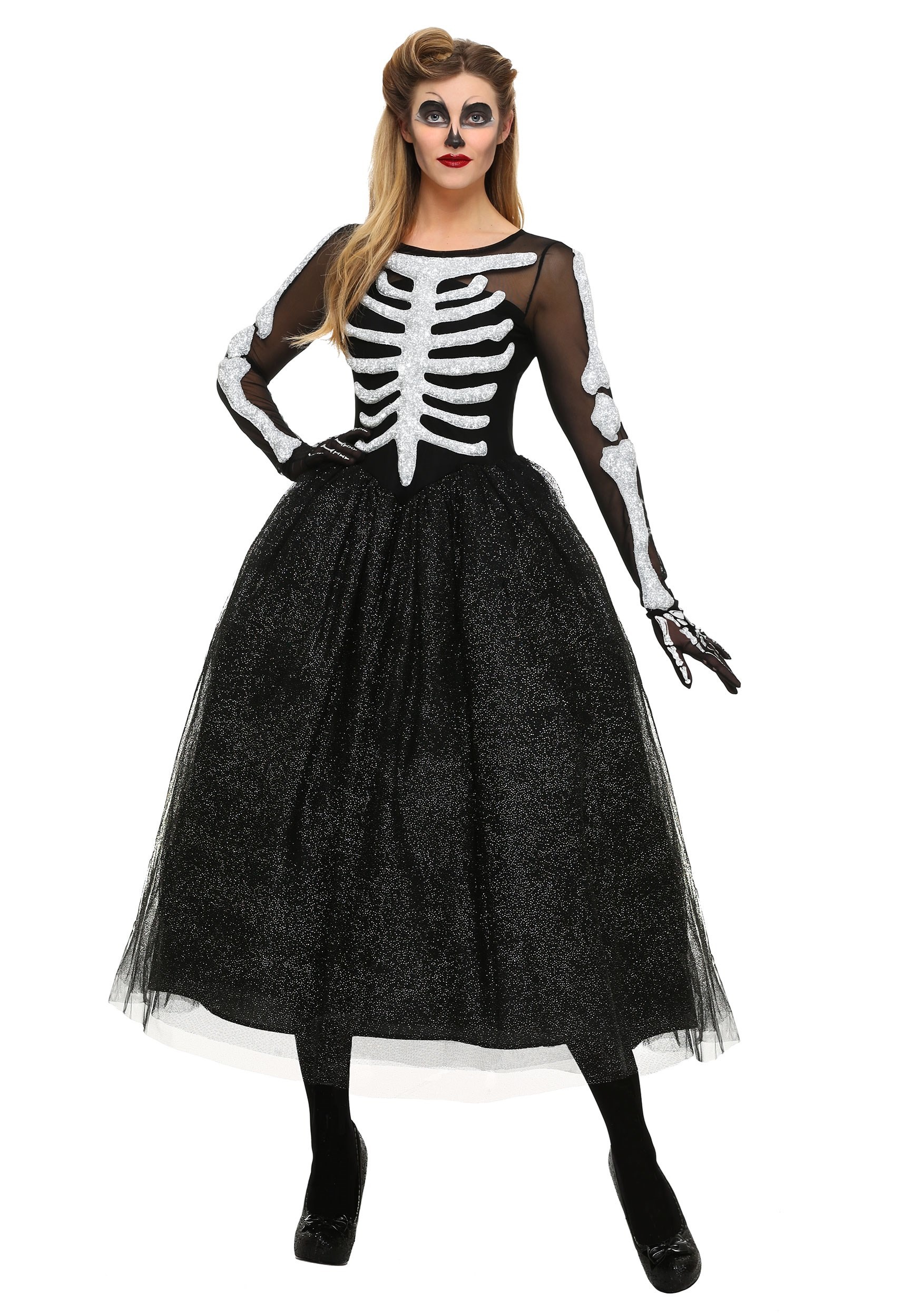 Womens Halloween Skeleton Roses Dressing Up Costume Outfit S M L RRP £16 