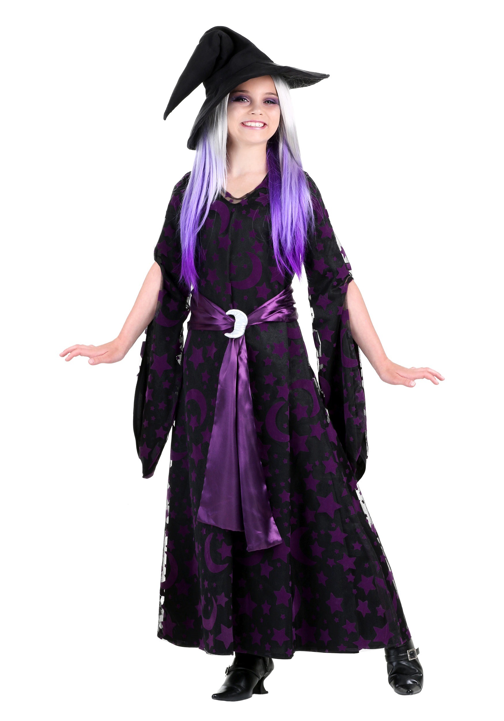 Photos - Fancy Dress MOON FUN Costumes Purple  Witch Costume for Girls Black/Purple FUN2695C 