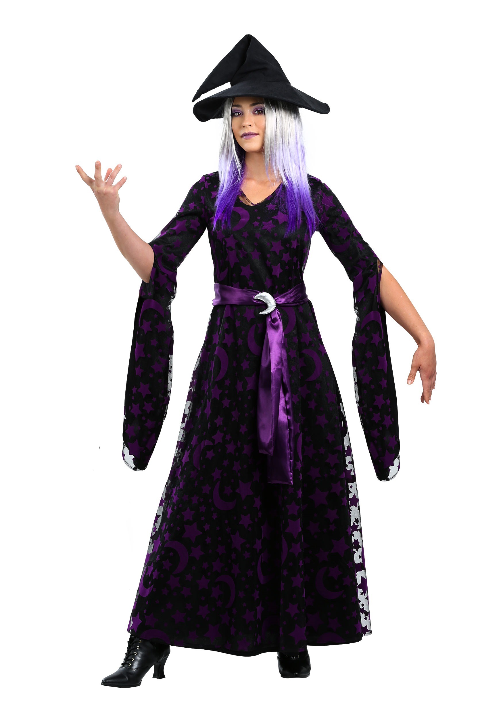 Photos - Fancy Dress MOON FUN Costumes Plus Size Purple  Witch Women's Costume Black/Purple 
