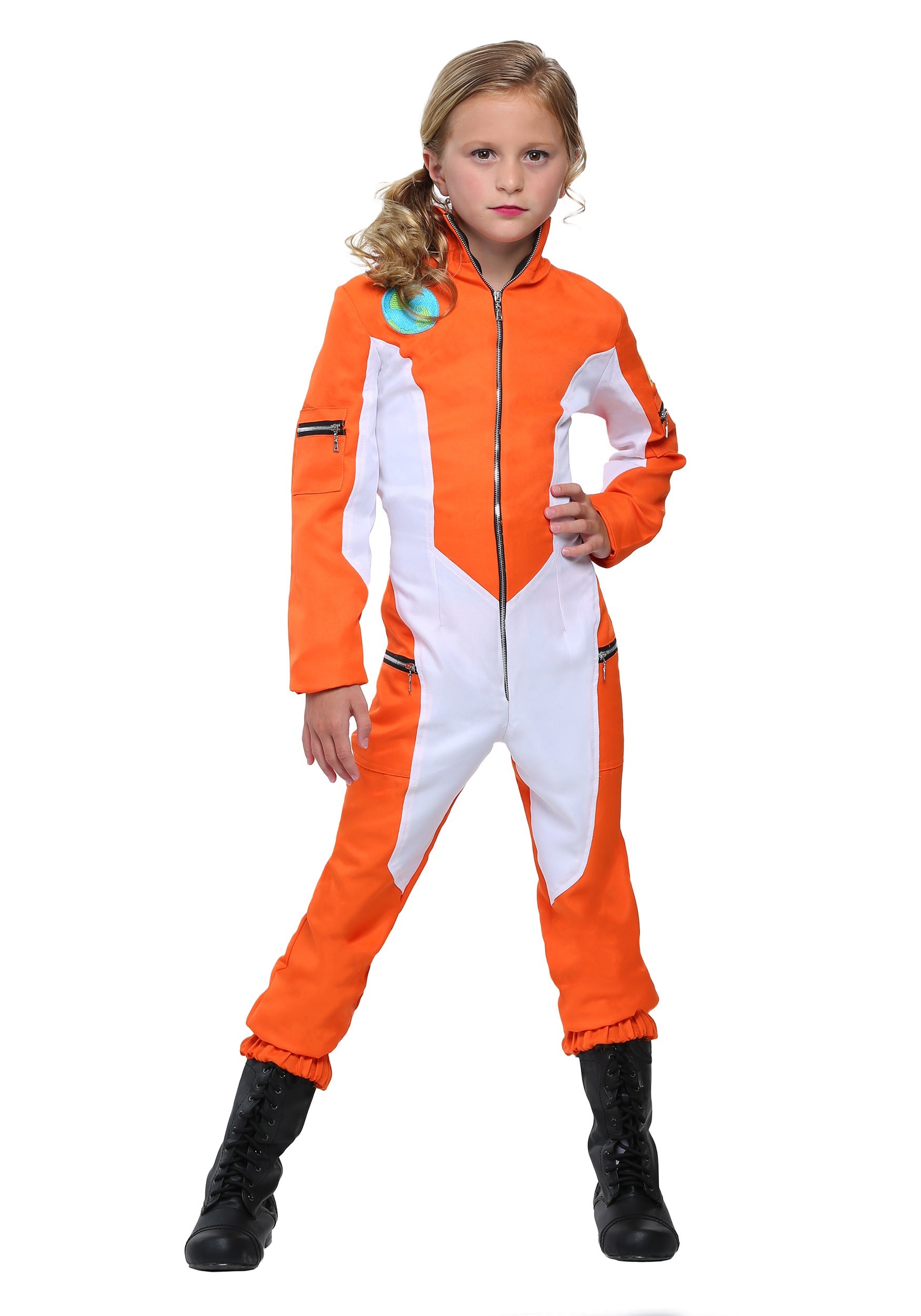 Photos - Fancy Dress FUN Costumes Girls Astronaut Jumpsuit Costume Orange/White FUN1878CH