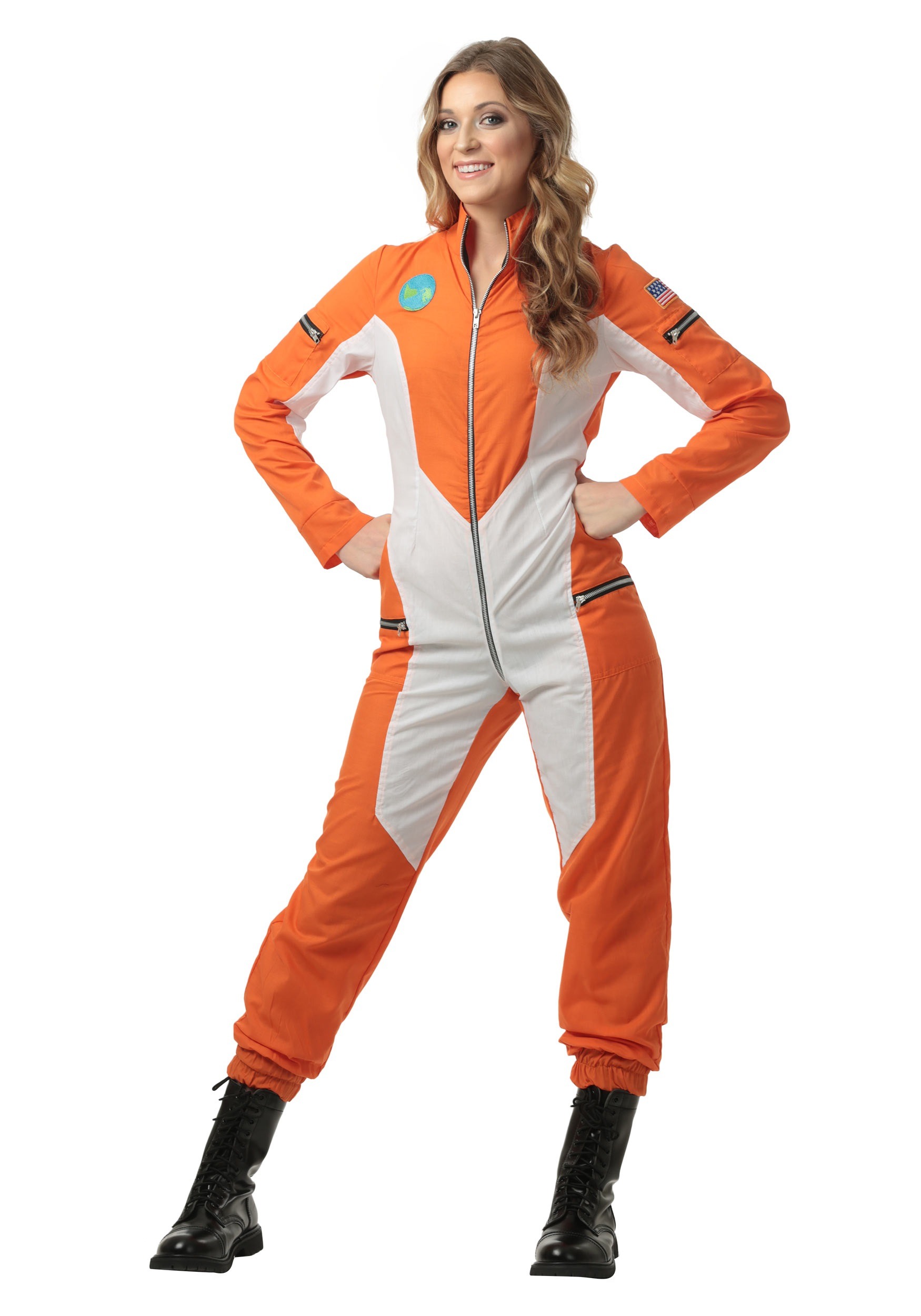 Photos - Fancy Dress FUN Costumes Women's Plus Size Astronaut Jumpsuit Costume Orange/White