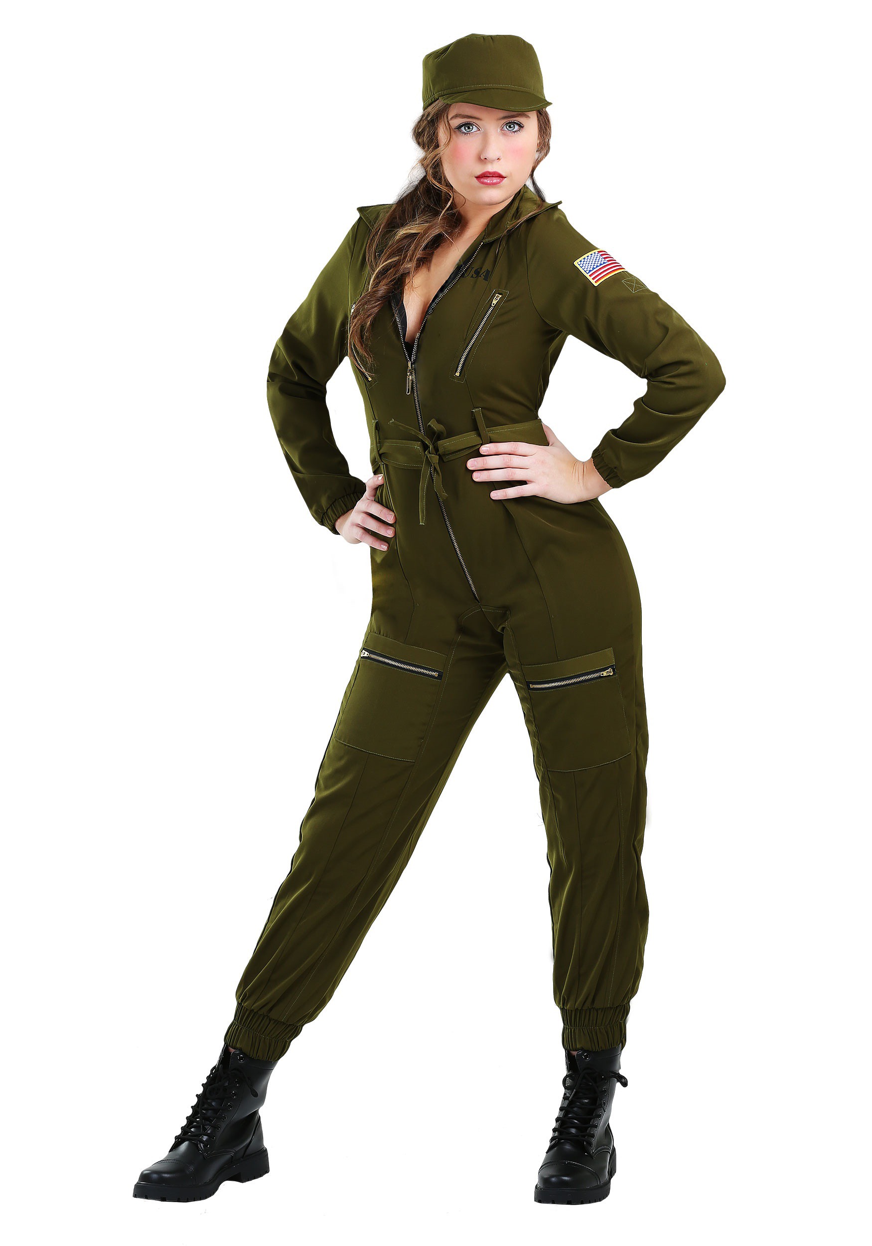 Photos - Fancy Dress FUN Costumes Women's Plus Size Army Flightsuit Costume Green FUN1882PL