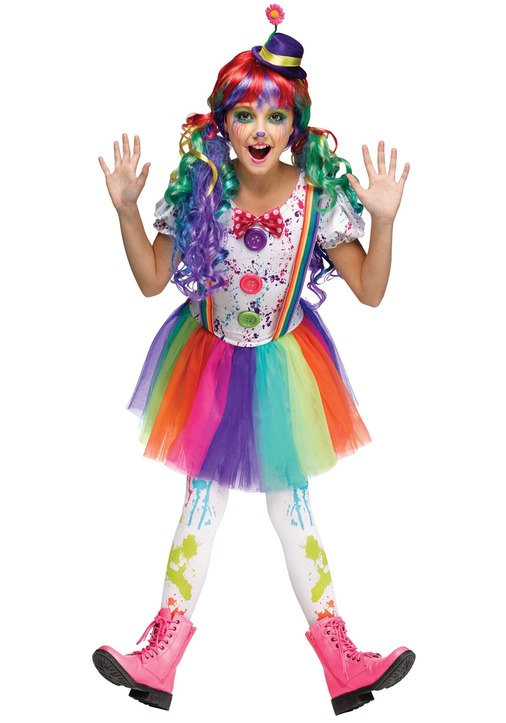 Crazy Color Clown Girls Costume