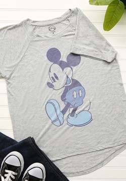 Mickey Mouse Blue Tones Juniors Hi Low Roll Sleeve Tee-updat