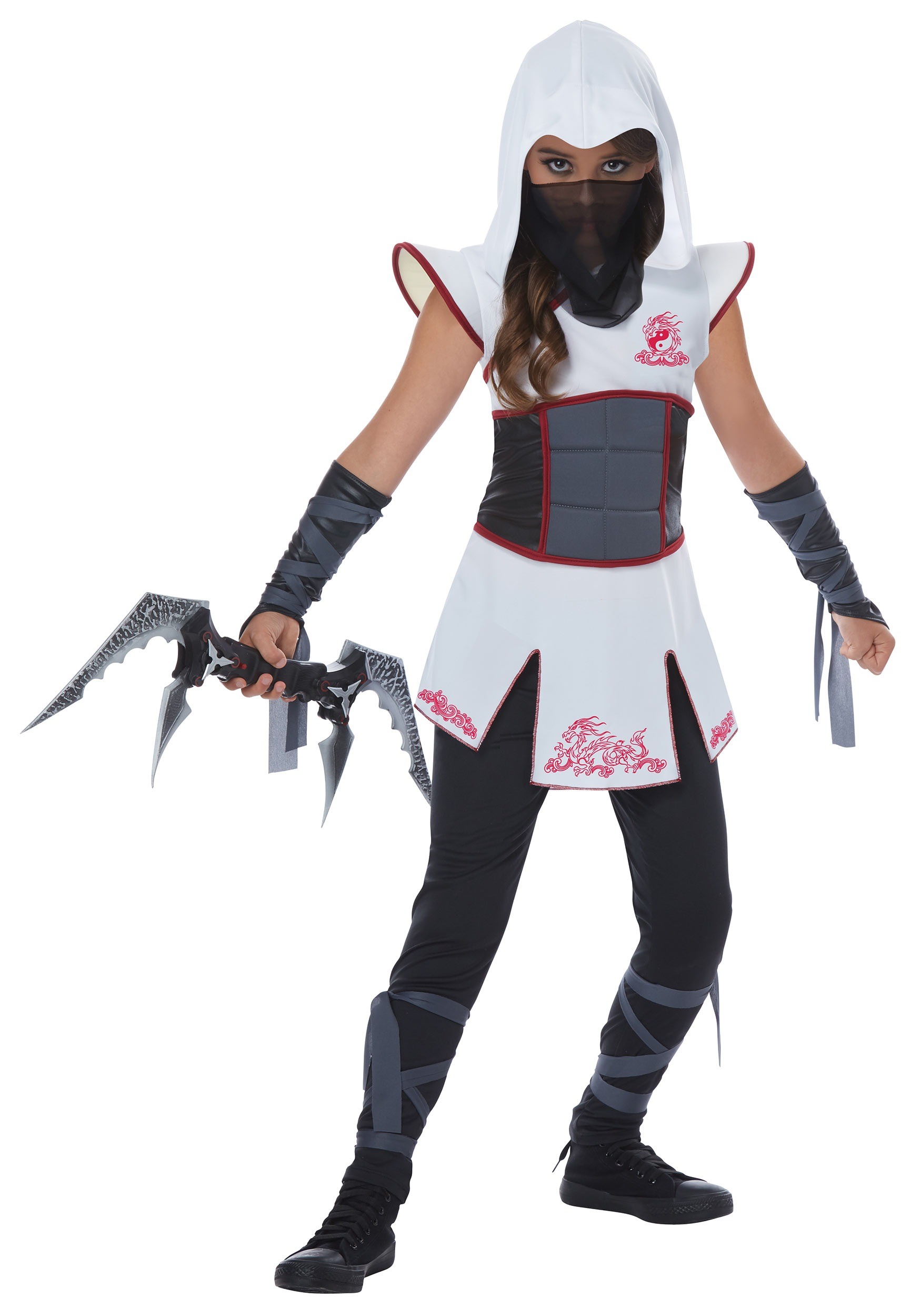 Photos - Fancy Dress California Costume Collection White Ninja Costume for Girls Black/Red& 