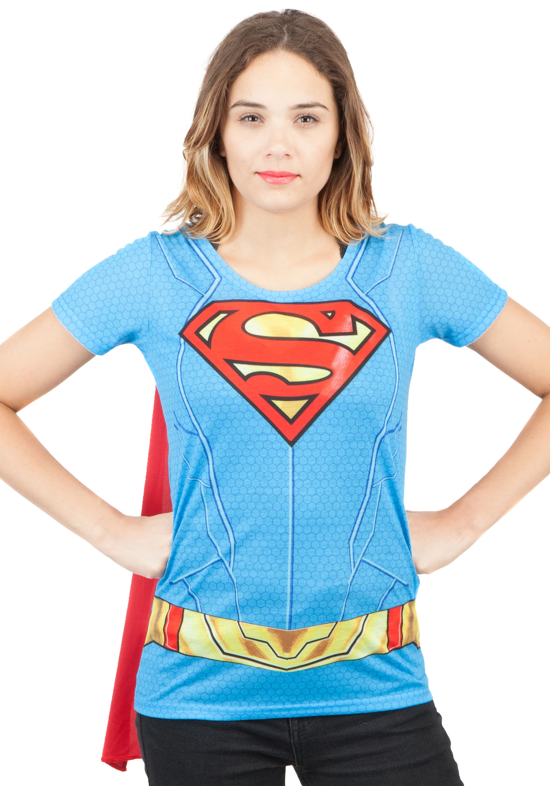 Supergirl Suit Up Sublimated Cape Tee Costume for Women