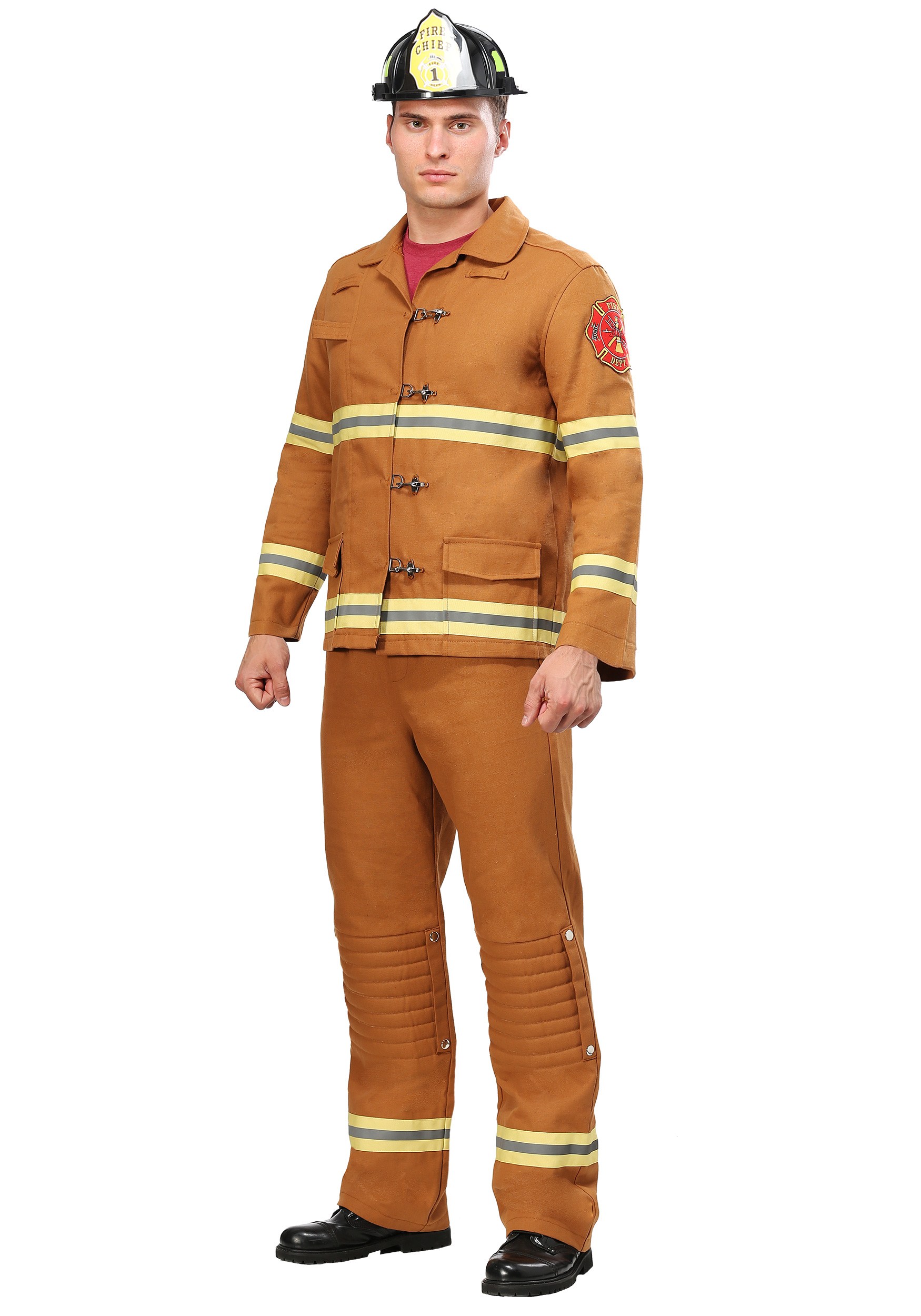 Photos - Fancy Dress FUN Costumes Tan Uniform Firefighter Costume for Adults Beige/Yellow FUN6816AD