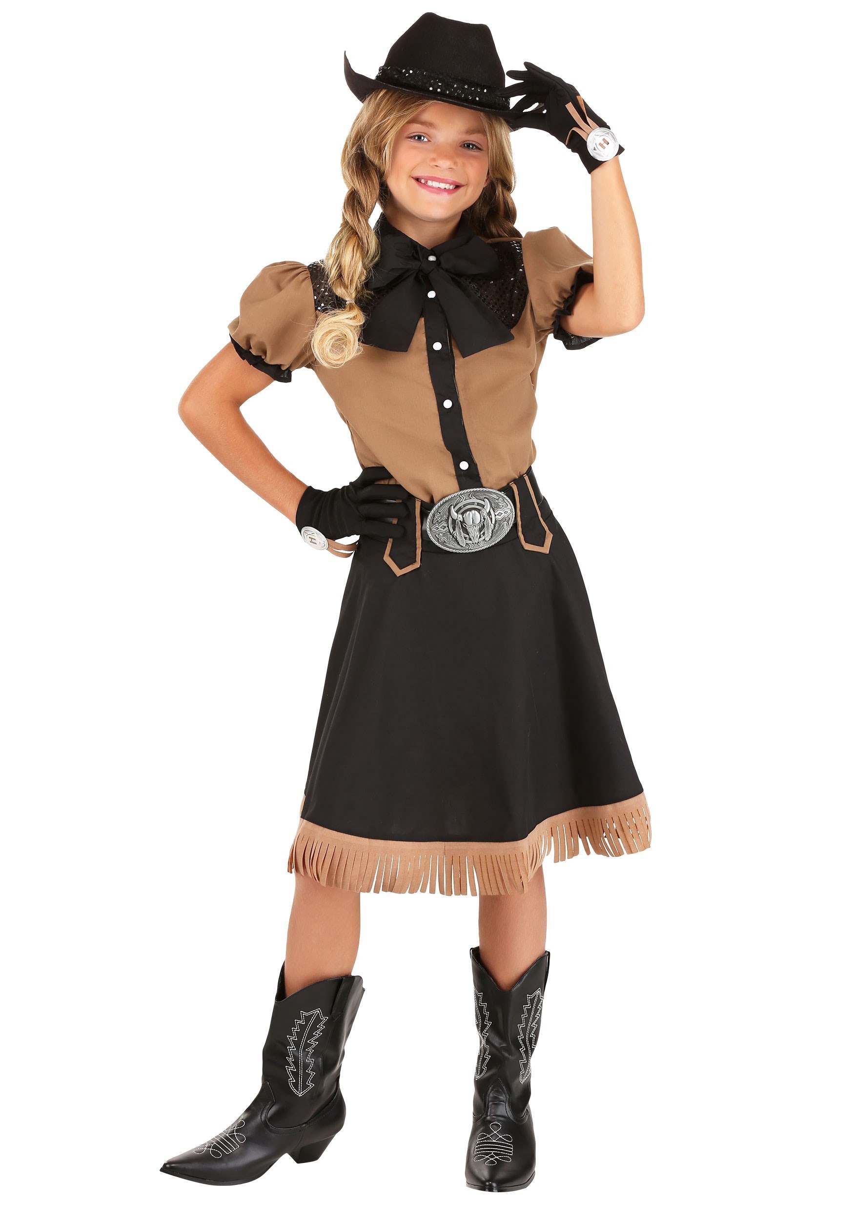 Photos - Fancy Dress FUN Costumes Lasso'n Girl's Cowgirl Black/Beige FUN3717CH