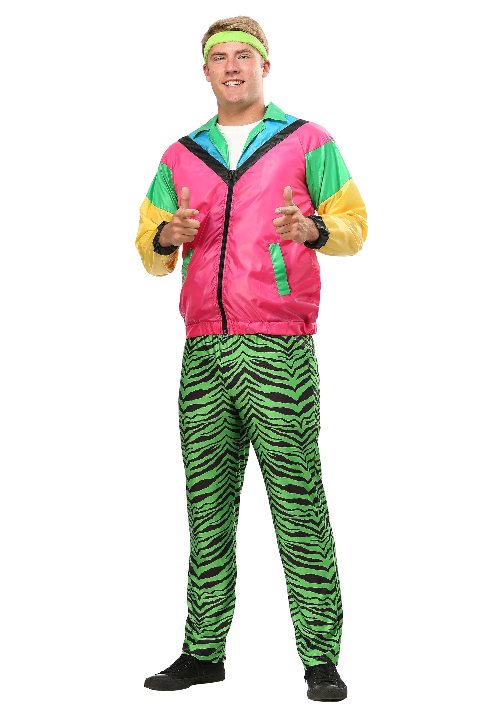 Photos - Fancy Dress FUN Costumes 80's Jock Men's Costume | 1980s Costumes Green/Pink/Y