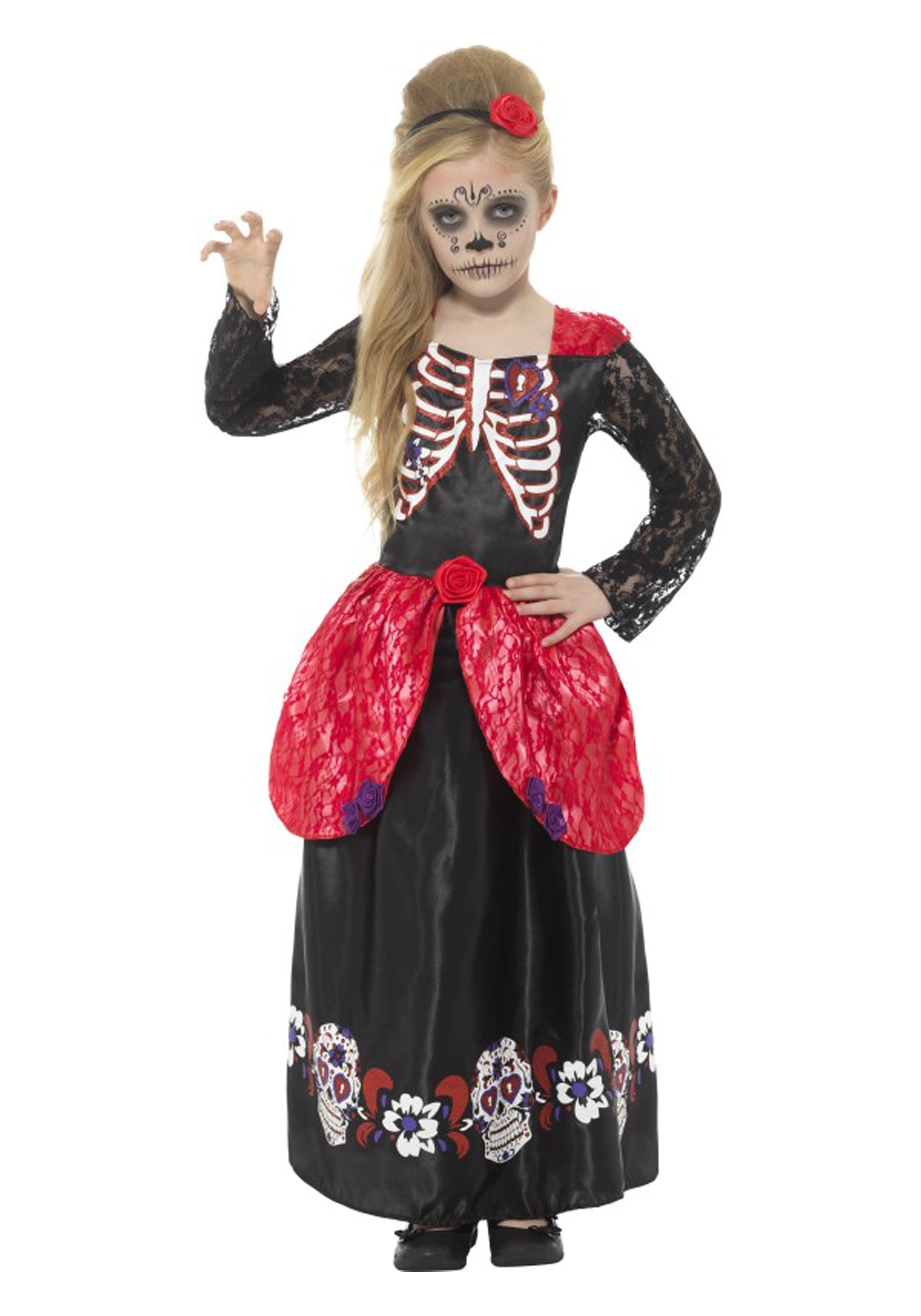 Photos - Fancy Dress Smiffys Day of the Dead Girl's Costume Black/Red SM45188