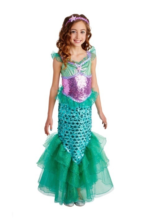 Girls Blue Seas Mermaid Deluxe  Costume