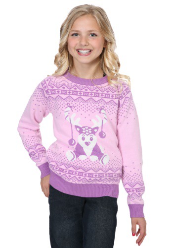 Girls Pink Reindeer Sweater