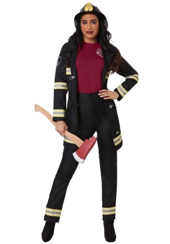 Plus Size Womens Black Firefighter Costume