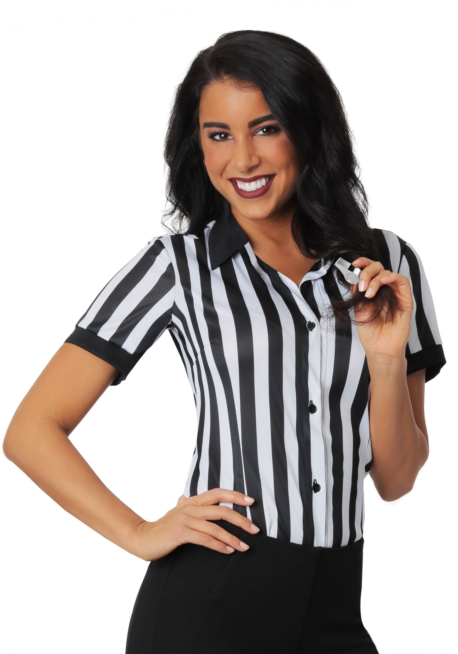 Photos - Fancy Dress FUN Costumes Button Up Women's Referee Shirt | Women's Costumes Black/