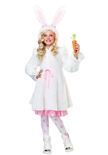 Girl's Fuzzy White Rabbit Hooded Costume Dress-update