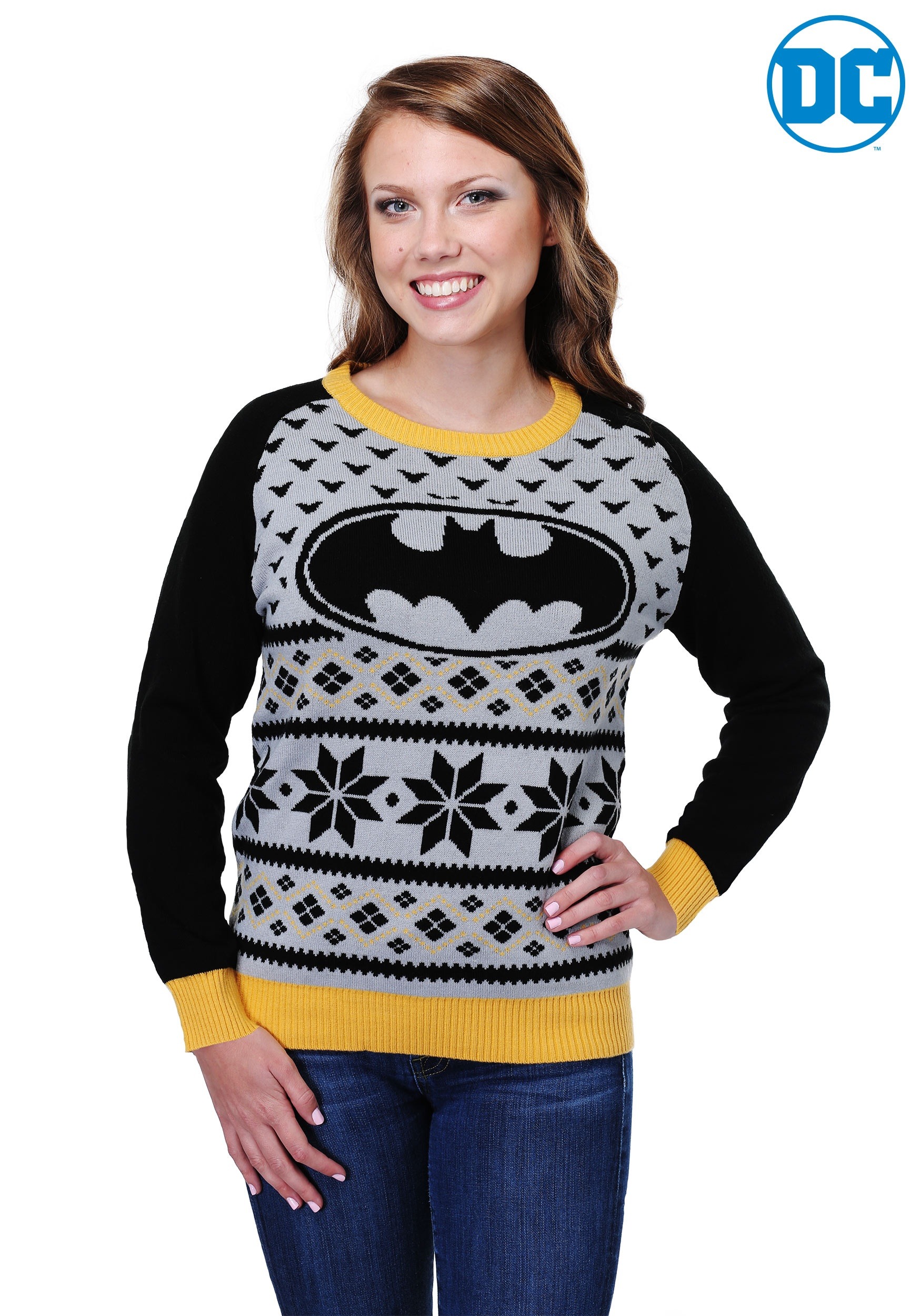 Black BATMAN Patterned Ugly Holiday Sweater Large