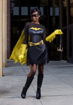 Adult Batgirl Tank Dress & Cape Outfit Fancy Dress Superhero Batman Womens 