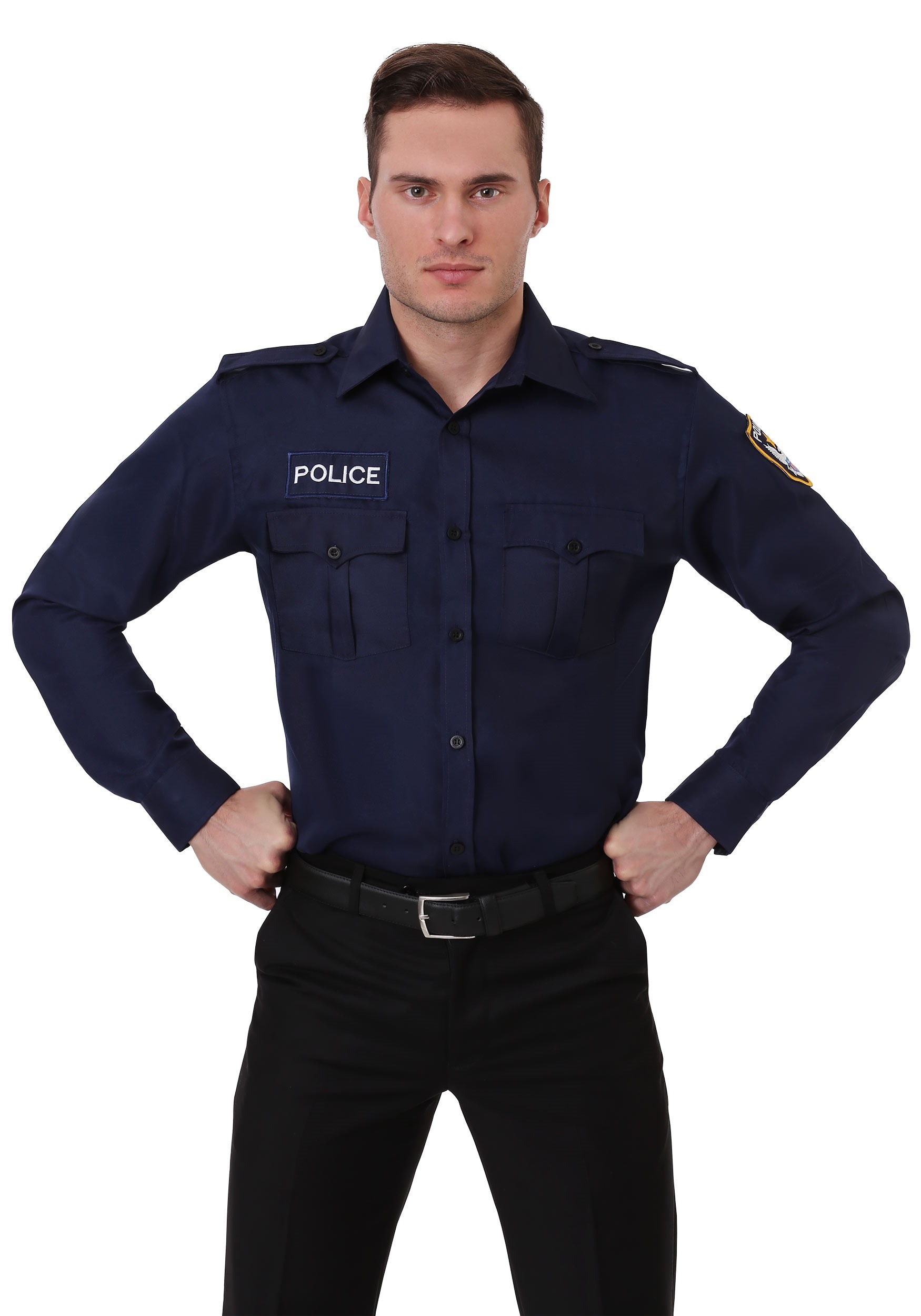 Photos - Fancy Dress Police FUN Costumes Long Sleeve  Adult Shirt Blue FUN0329AD 