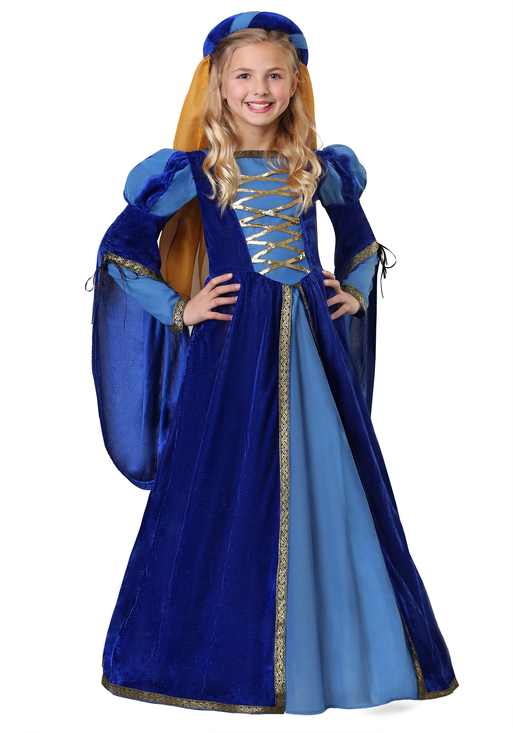 Photos - Fancy Dress FUN Costumes Renaissance Queen Costume for Girls Orange/Blue FUN6806CH