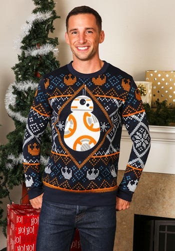 ADULT STAR WARS BB8 SEASONAL NAVY SWEATER