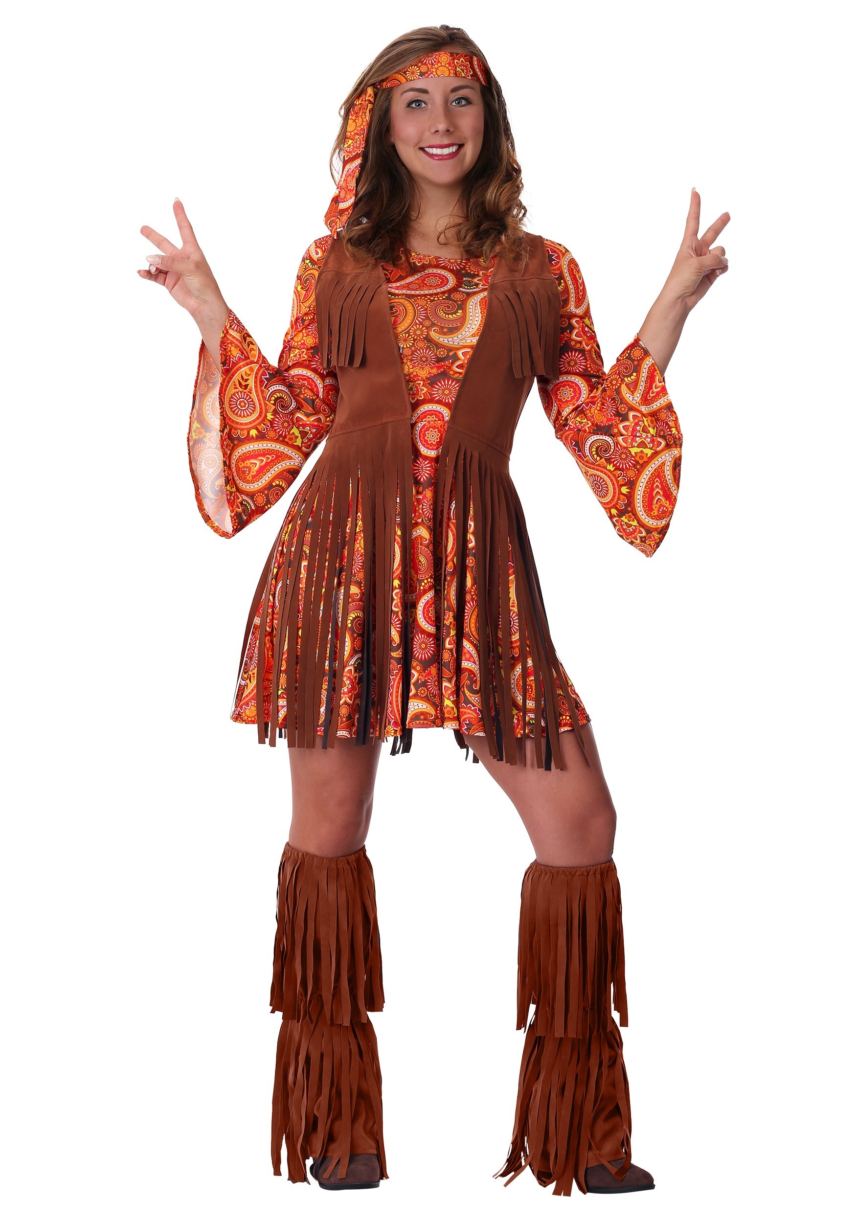 Photos - Fancy Dress FUN Costumes Fringe Hippie Costume for Women Orange/Yellow FUN0364AD