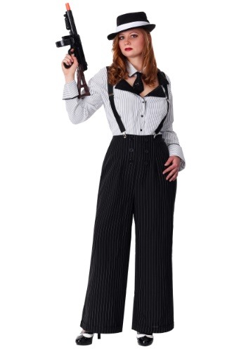 Women's Plus Size Pinstripe Gangster Costume