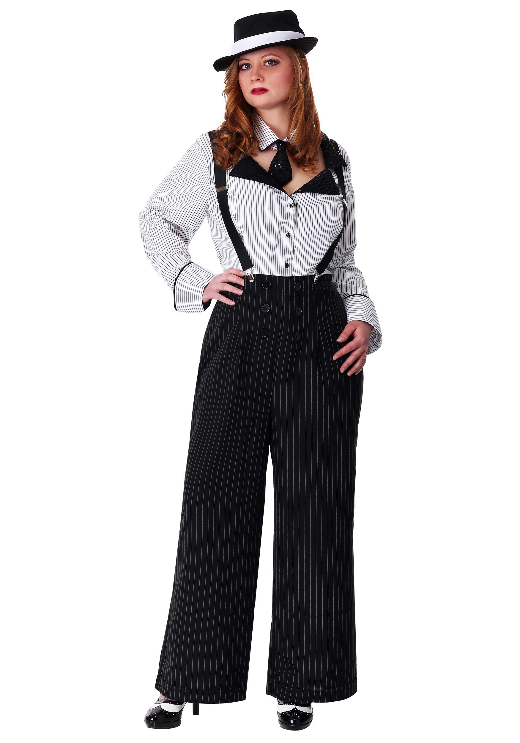Photos - Fancy Dress FUN Costumes Plus Size Pinstripe Gangster Women's Costume Black/White