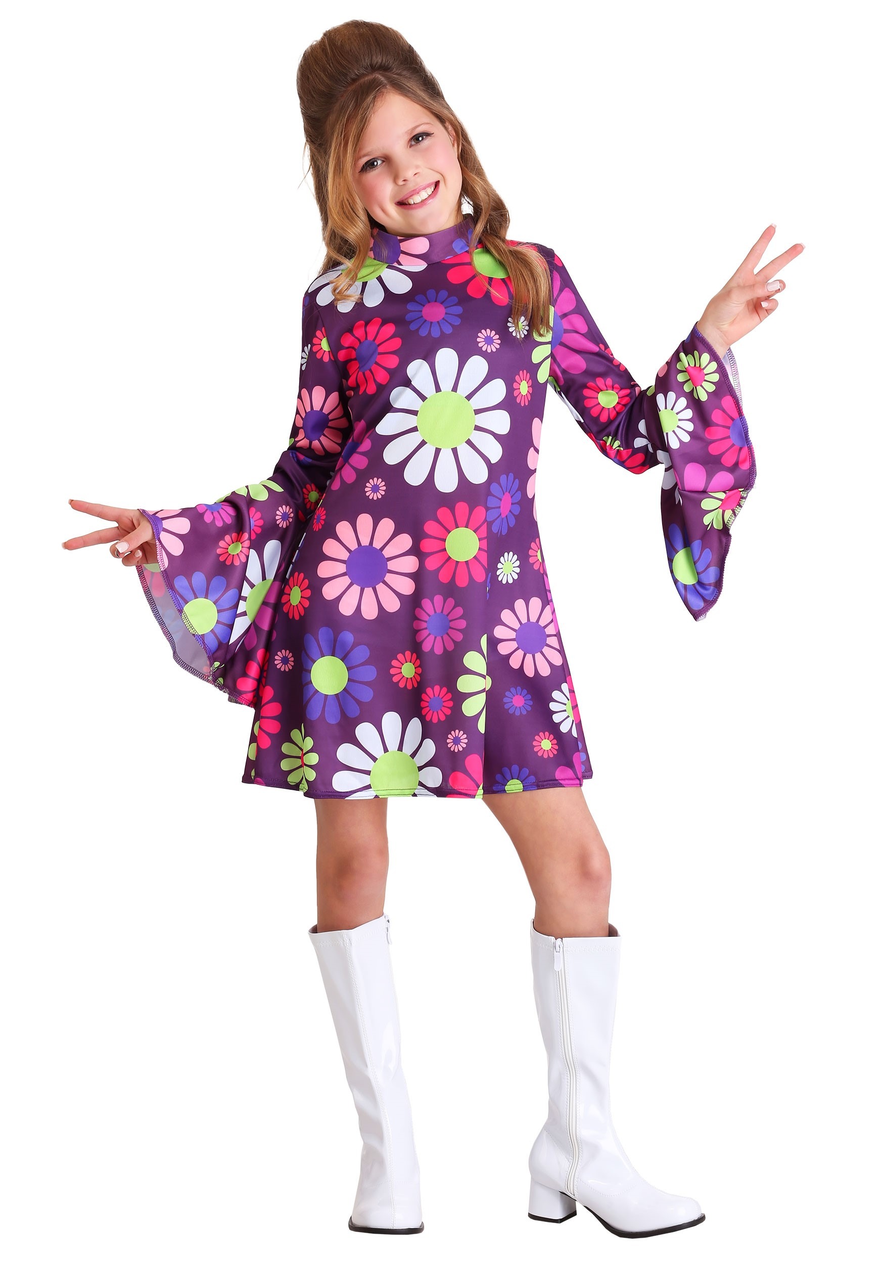 Photos - Fancy Dress FAR FUN Costumes  Out Hippie Costume for Girl's Green/Pink/Purple F 