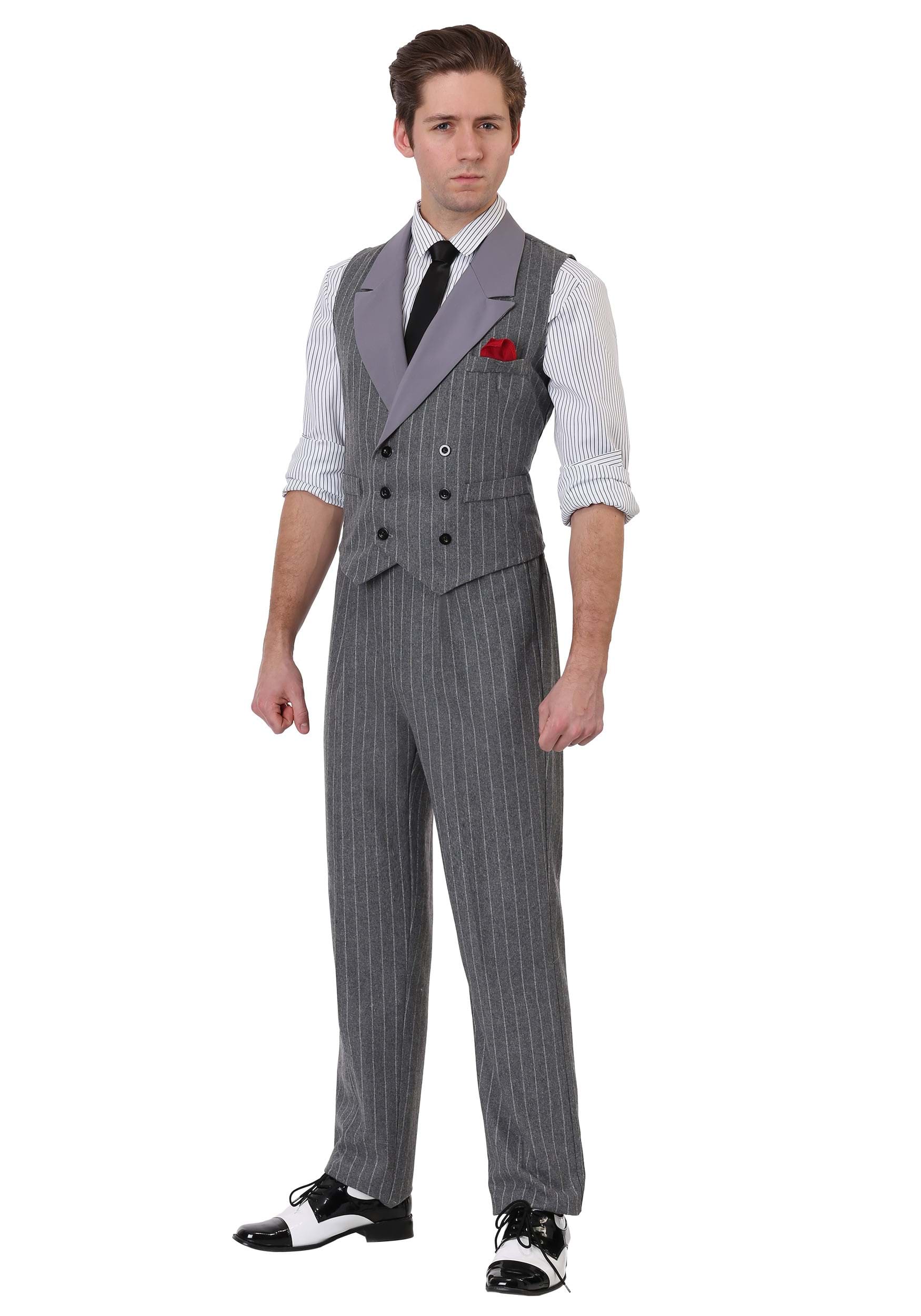 Photos - Fancy Dress FUN Costumes Men's Ruthless Gangster Costume | Adult Decade Costumes Gray&