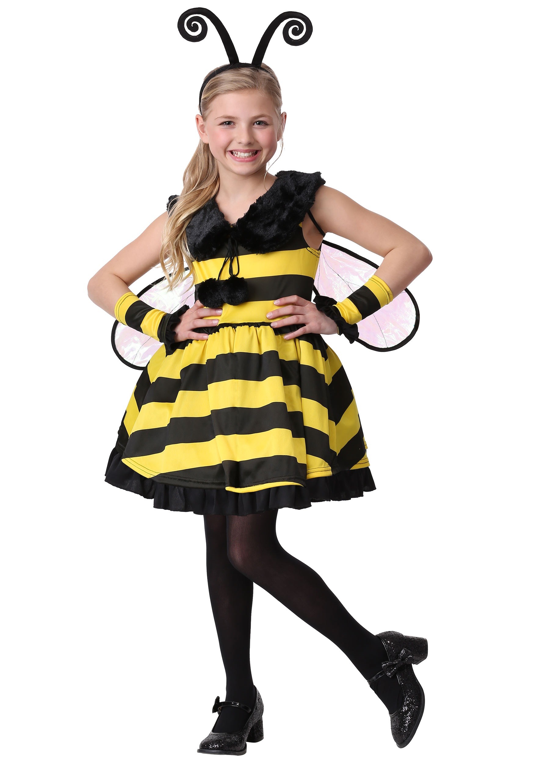 Bee Costume for Kids, Honeybee Costume Set with 1 Pair of Wings