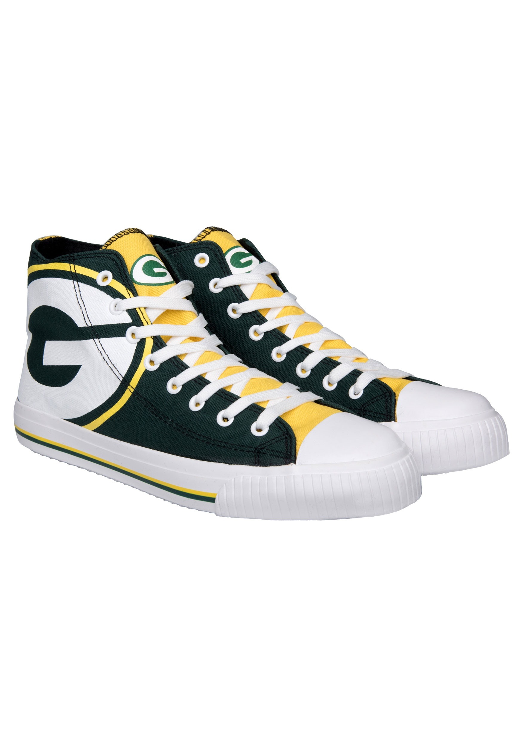 Littlearth Green Bay Packers Canvas Sneaker Lace Up Football Team Logo Shoes High Top Casual Sneaker Flat Classic Comfortable Walking Shoes for Unisex Adults 