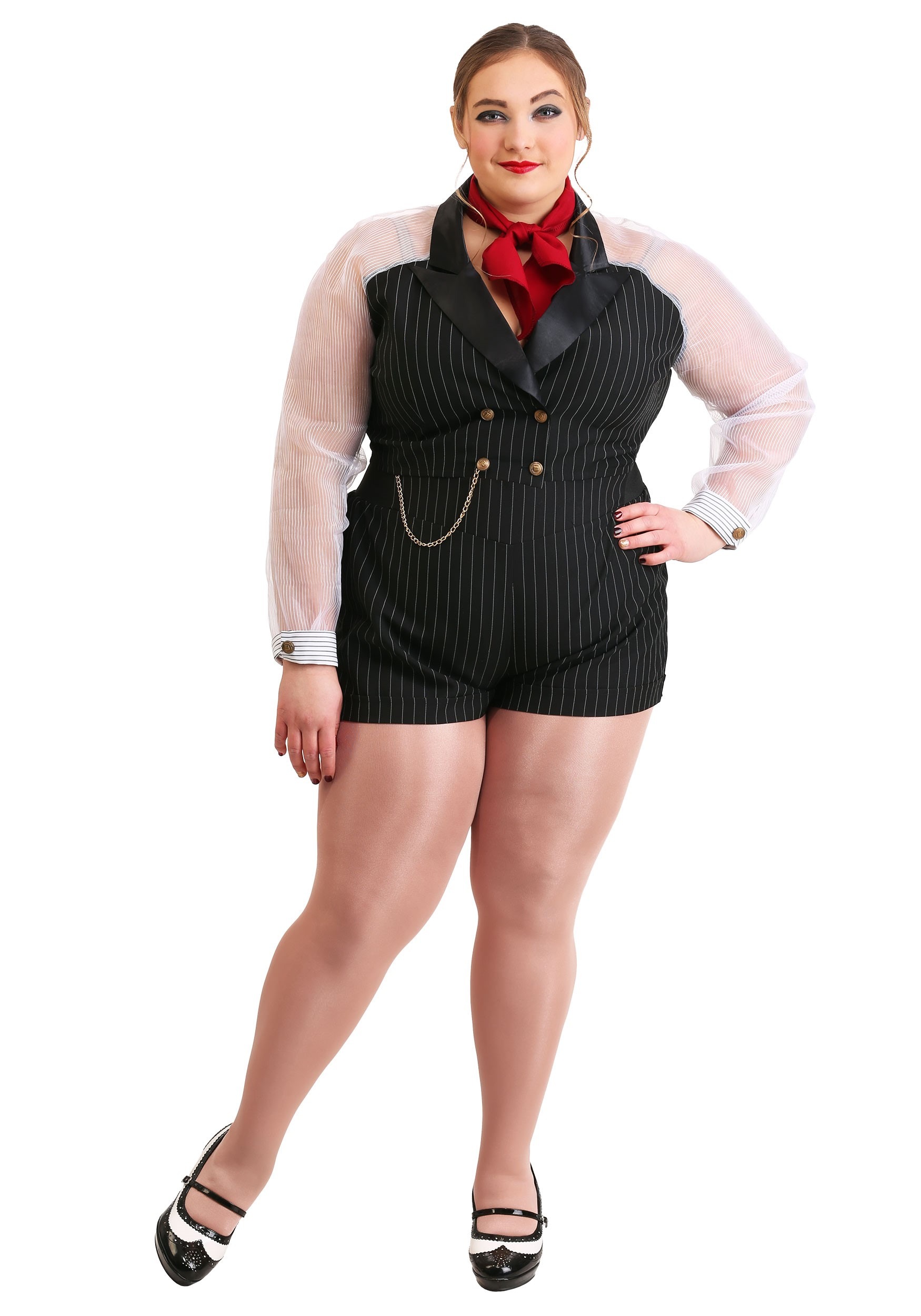 Photos - Fancy Dress GAL FUN Costumes Plus Size Women's Gangster  Costume Black/White FUN043 