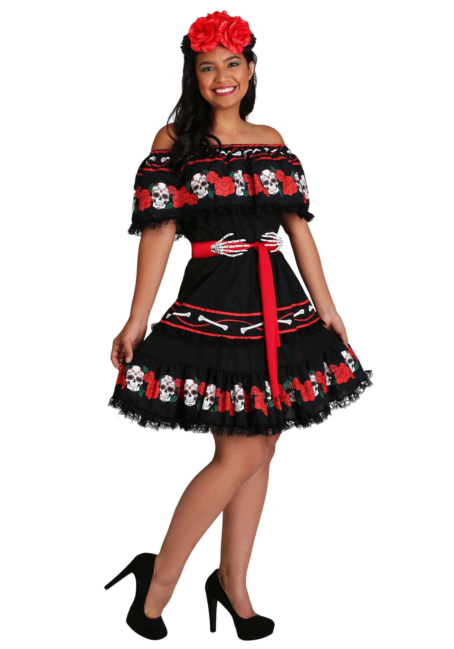 Photos - Fancy Dress Sugar FUN Costumes Women's  Skull Costume Dress Black/Red/White FUN 