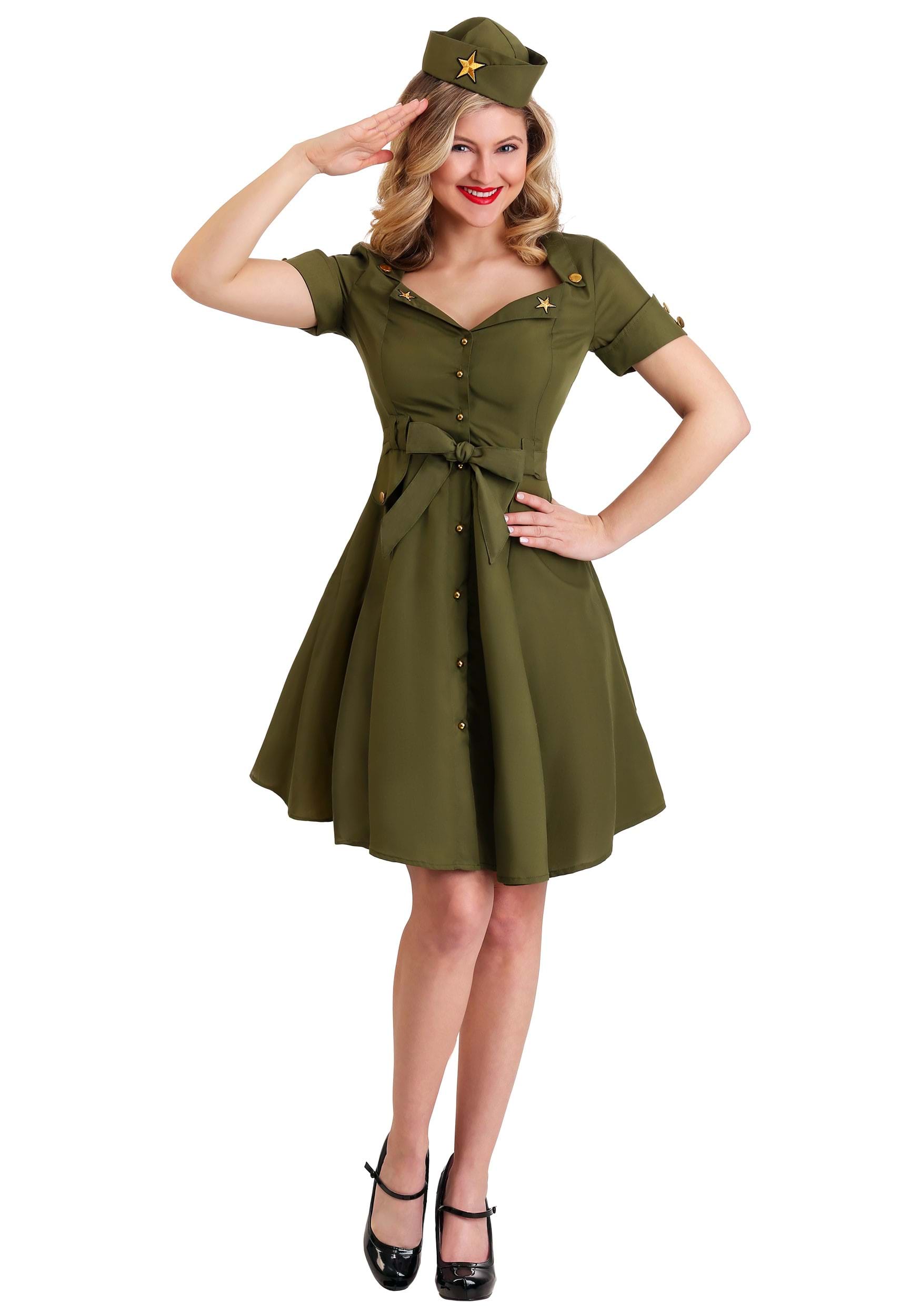Photos - Fancy Dress Vintage FUN Costumes Women's  Combat Cutie Costume Dress Green FUN6367AD 
