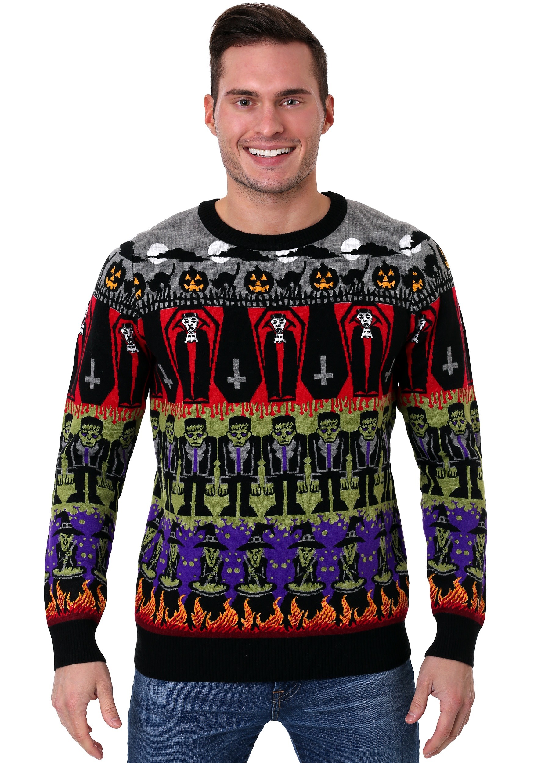 Classic Horror Monsters Fair Isle Ugly Halloween Sweater