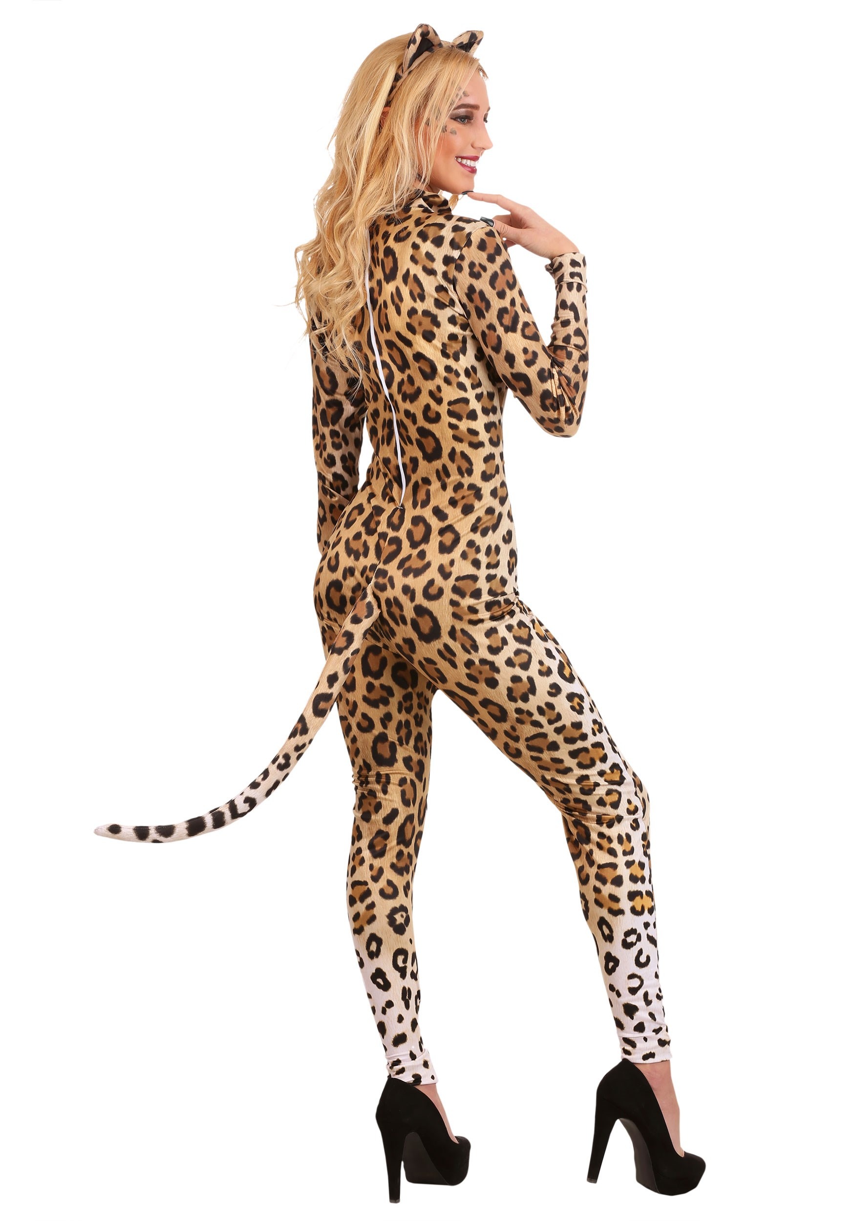 Womens Catsuit Leopard Print Sexy Fancy Dress Adult Animal Costume