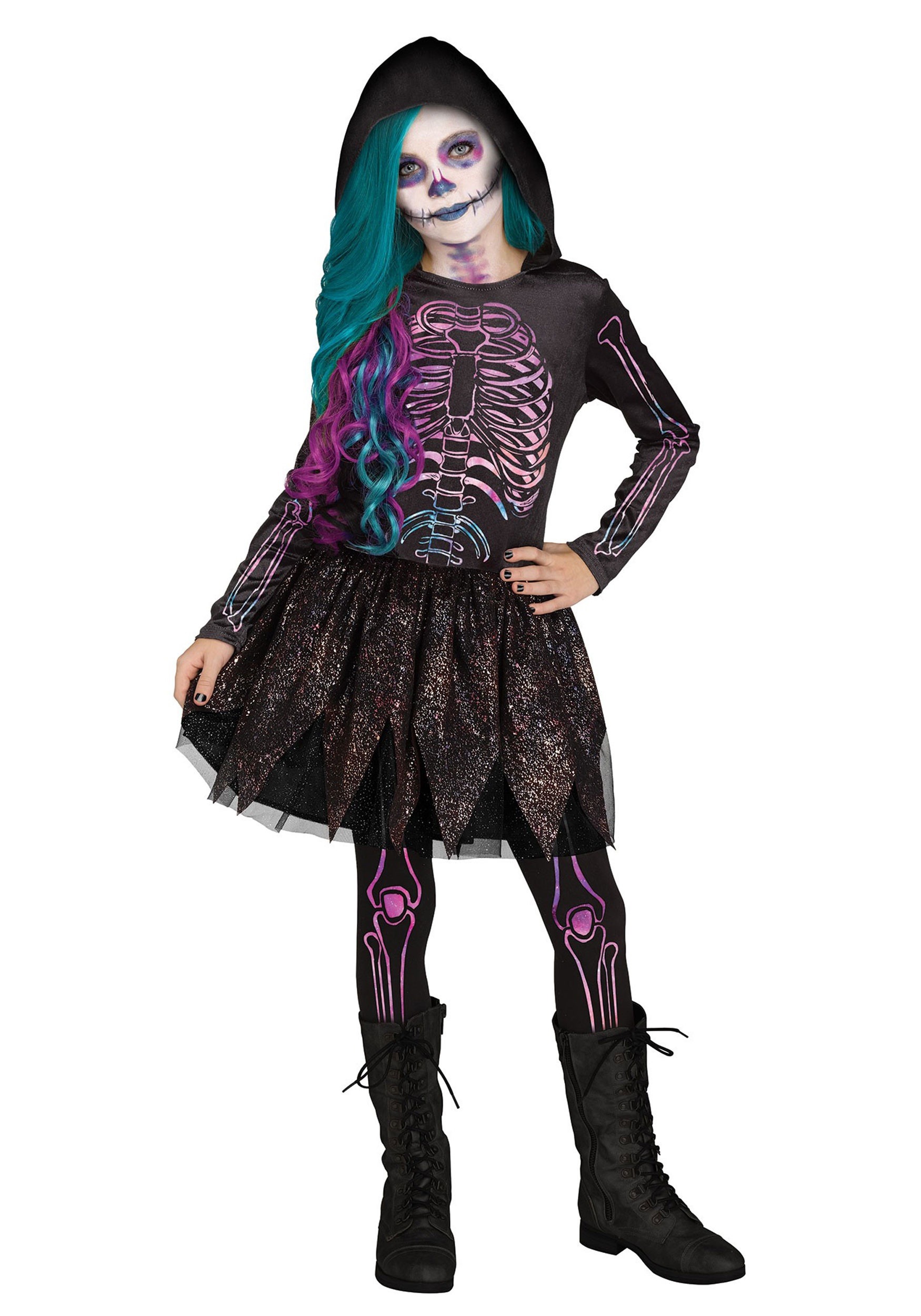Photos - Fancy Dress Galaxy Fun World  Skeleton Girl's Costume Black/Purple FU112732 