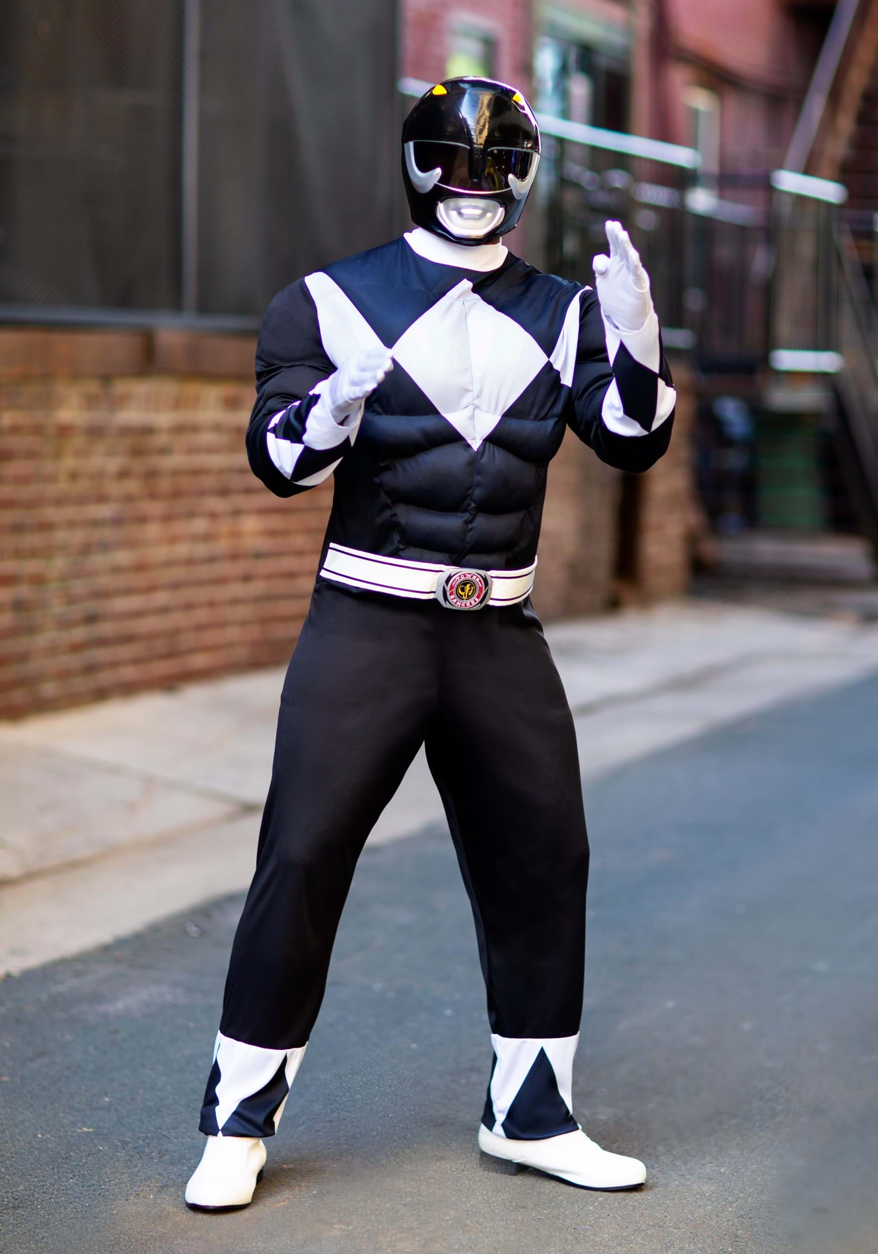 Photos - Fancy Dress Power Disguise  Rangers Adult Black Ranger Muscle Costume Black/White D 