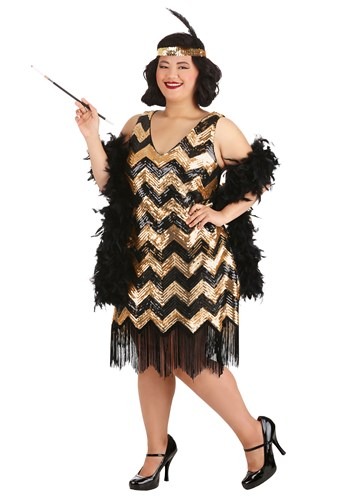 Plus Size Women's Dolled Up Flapper Costume Alt 1