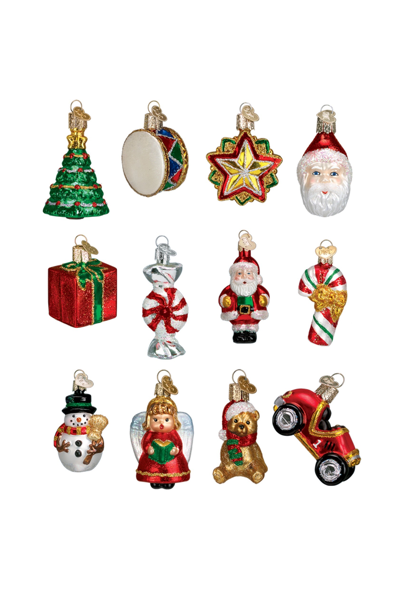 12 Piece Miniature Christmas Glass Ornament Set 