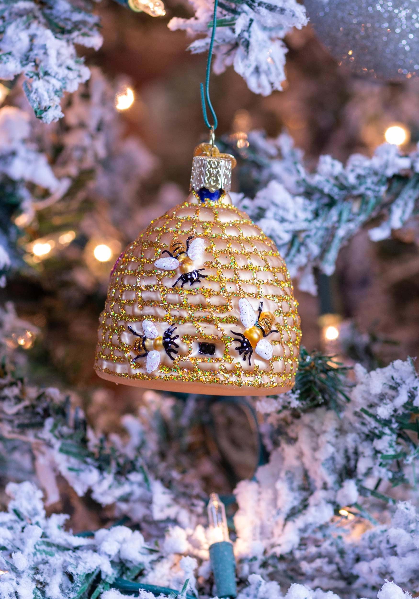 Christmas Bee Hive Glass Ornament