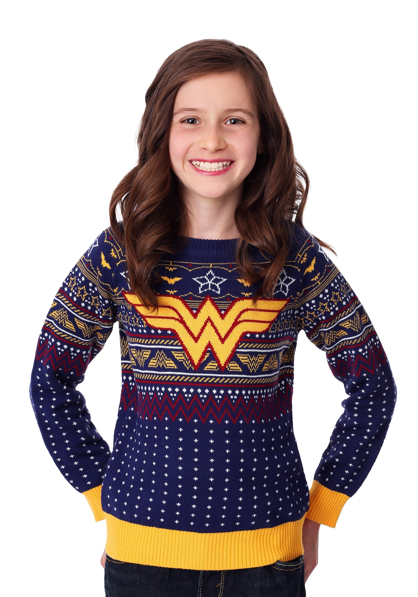 Navy Wonder Woman Child Ugly Christmas Sweater